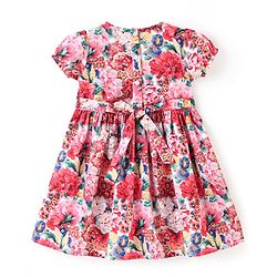 Babyhug Cotton Woven Half Sleeves Frock Floral Print - Pink