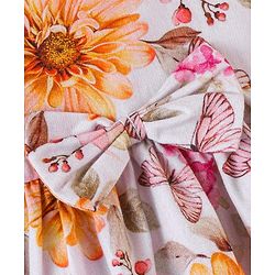 Babyhug 100% Cotton Woven Sleeveless Floral Print Fit & Flare Frock with Bow Applique - White