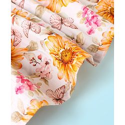 Babyhug 100% Cotton Woven Sleeveless Floral Print Fit & Flare Frock with Bow Applique - White