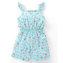 Babyhug 100% Cotton Knit Sleeveless Jumpsuit Floral Print - Mint Blue