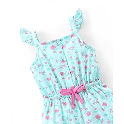 Babyhug 100% Cotton Knit Sleeveless Jumpsuit Floral Print - Mint Blue
