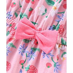Babyhug 100% Cotton Knitted Singlet Sleeves Jumpsuit Floral Print- Pink