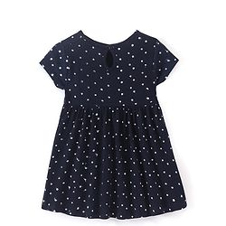 Babyhug 100% Cotton Half Sleeves Frock With Boomer Floral Print- Navy Blue