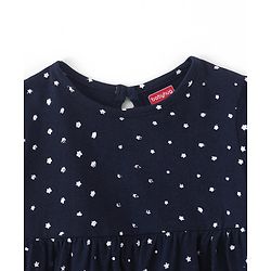 Babyhug 100% Cotton Half Sleeves Frock With Boomer Floral Print- Navy Blue