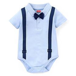 Babyhug 100% Cotton Half Sleeves Onesies with Shorts & Bow Tie - Navy Blue