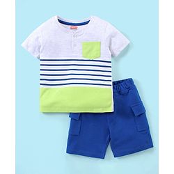 Babyhug Cotton Half Sleeves T-Shirt and Knee Length Shorts Striped - Blue