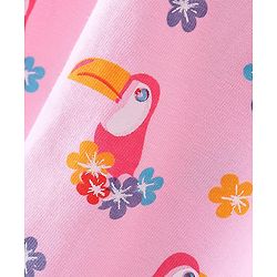 Babyhug 100% Cotton Knit Sleeveless Frock With Toucan Print & Bow Applique - Pink