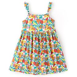 Babyhug 100% Cotton Knit Sleeveless Frock With Bow Applique Floral Print- Pink & Green