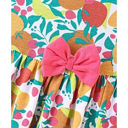 Babyhug 100% Cotton Knit Sleeveless Frock With Bow Applique Floral Print- Pink & Green