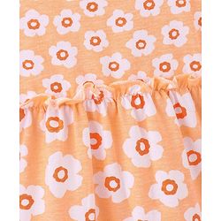 Babyhug 100% Cotton Knit Half Sleeves Frock With Floral Print - Orange