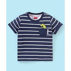 Babyhug 100% Cotton Half sleeves T-Shirt and Shorts Set Striped & Dino Printed - Blue & White