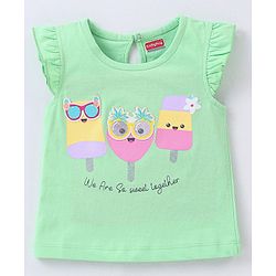 Babyhug 100% Cotton Knit Frill Sleeves Top Ice Lolly Print - Green