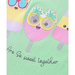 Babyhug 100% Cotton Knit Frill Sleeves Top Ice Lolly Print - Green