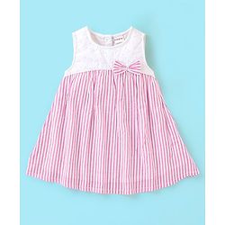 Babyhug Yarndyed  Seer Sucker Woven Sleeveless Frock with Headband Bow Applique - Pink