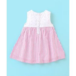 Babyhug Yarndyed  Seer Sucker Woven Sleeveless Frock with Headband Bow Applique - Pink