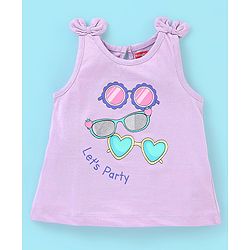 Babyhug 100% Cotton Knit Sleeveless T-Shirt with Bow Appliques Goggles Print - Light Purple