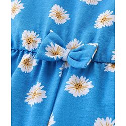 Babyhug 100% Cotton Singlet Sleeves Jumpsuit With Floral Print & Bow Applique - Blue