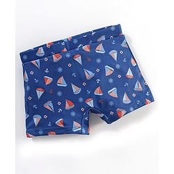 Babyhug Swimming Trunk Boat Print - Navy Blue