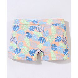 Babyhug Short Length Swimming Trunk Leaves Print - Blue