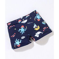 Babyhug Short Length Swimming Trunk Cartoon Octopus Print - Blue