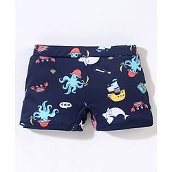 Babyhug Short Length Swimming Trunk Cartoon Octopus Print - Blue