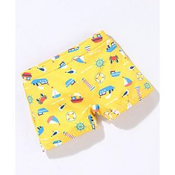 Babyhug Short Length Swimming Trunk Beach Theme Print - Yellow