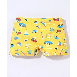 Babyhug Short Length Swimming Trunk Beach Theme Print - Yellow