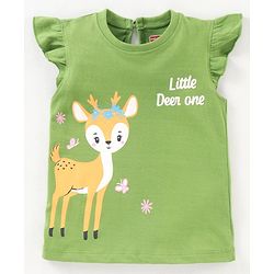 Babyhug 100% Cotton Half Sleeves Knit Tee with Graphics & Frill Detailing - Green