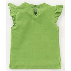 Babyhug 100% Cotton Half Sleeves Knit Tee with Graphics & Frill Detailing - Green