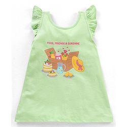 Babyhug Cotton Sleeveless Tee With Graphics Frill Detailing & Bow At Back- Light Green