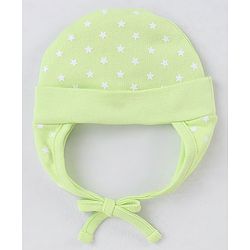 Babyhug 100% Cotton Knit Tie-Knot Cap Stars Print - Green