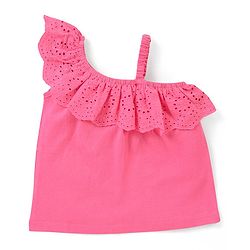 Babyhug 100% Cotton Schifilli Woven Sleeveless Top with Frilled Detailing - Pink