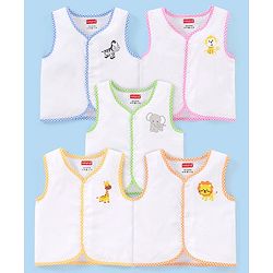 Babyhug 100% Cotton Front Open Jhablas Wild Animal Print Pack of 5 - White