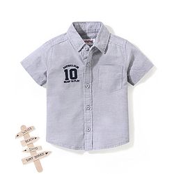 Babyhug 100% Cotton Woven Half Sleeves Solid Oxford Shirt with Badge - Grey