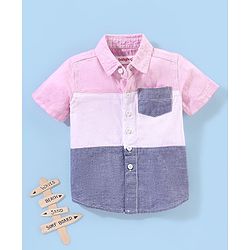 Babyhug Half Sleeves Regular Collar Solid Oxford Shirt with Cut & Sew Pattern - Pink