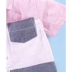 Babyhug Half Sleeves Regular Collar Solid Oxford Shirt with Cut & Sew Pattern - Pink
