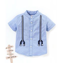 Babyhug 100% Cotton Half Sleeves Solid Oxford Shirt With Front False Suspender -Blue