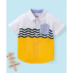 Babyhug 100% Cotton Half Sleeves Color Block Shirt- White & Yellow