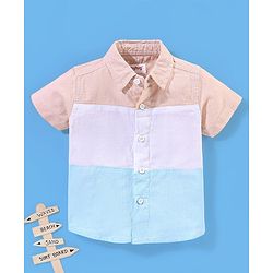 Babyhug 100% Cotton Half Sleeves Cute & Sew Patterned Solid Oxford Shirt - Peach White & Aqua