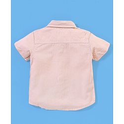 Babyhug 100% Cotton Half Sleeves Cute & Sew Patterned Solid Oxford Shirt - Peach White & Aqua