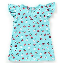 Babyhug Cotton Knit Short Sleeves Nighty Strawberry & Cherry Print - Blue