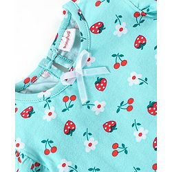 Babyhug Cotton Knit Short Sleeves Nighty Strawberry & Cherry Print - Blue