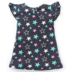 Babyhug Cotton Knit Short Sleeves Nighty Star Print - Navy Blue