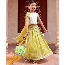 Babyhug Sleeveless Sequenced Choli With Gotta Patti Embroidered Lehenga And Dupatta- Mustard