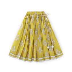 Babyhug Sleeveless Sequenced Choli With Gotta Patti Embroidered Lehenga And Dupatta- Mustard