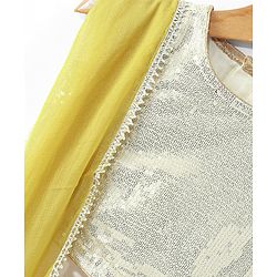 Babyhug Sleeveless Sequenced Choli With Gotta Patti Embroidered Lehenga And Dupatta- Mustard