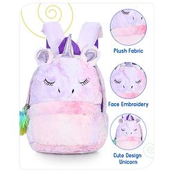 Babyhug Soft Plush Unicorn Twilight Sparkling Kids School Bag Purple & Pink - 12 Inches