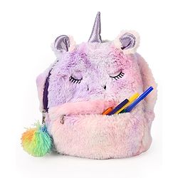 Babyhug Soft Plush Unicorn Twilight Sparkling Kids School Bag Purple & Pink - 12 Inches
