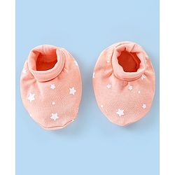 Babyhug 100% Cotton Cap Mittens And Booties Star Print - Peach