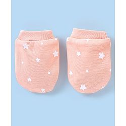 Babyhug 100% Cotton Cap Mittens And Booties Star Print - Peach